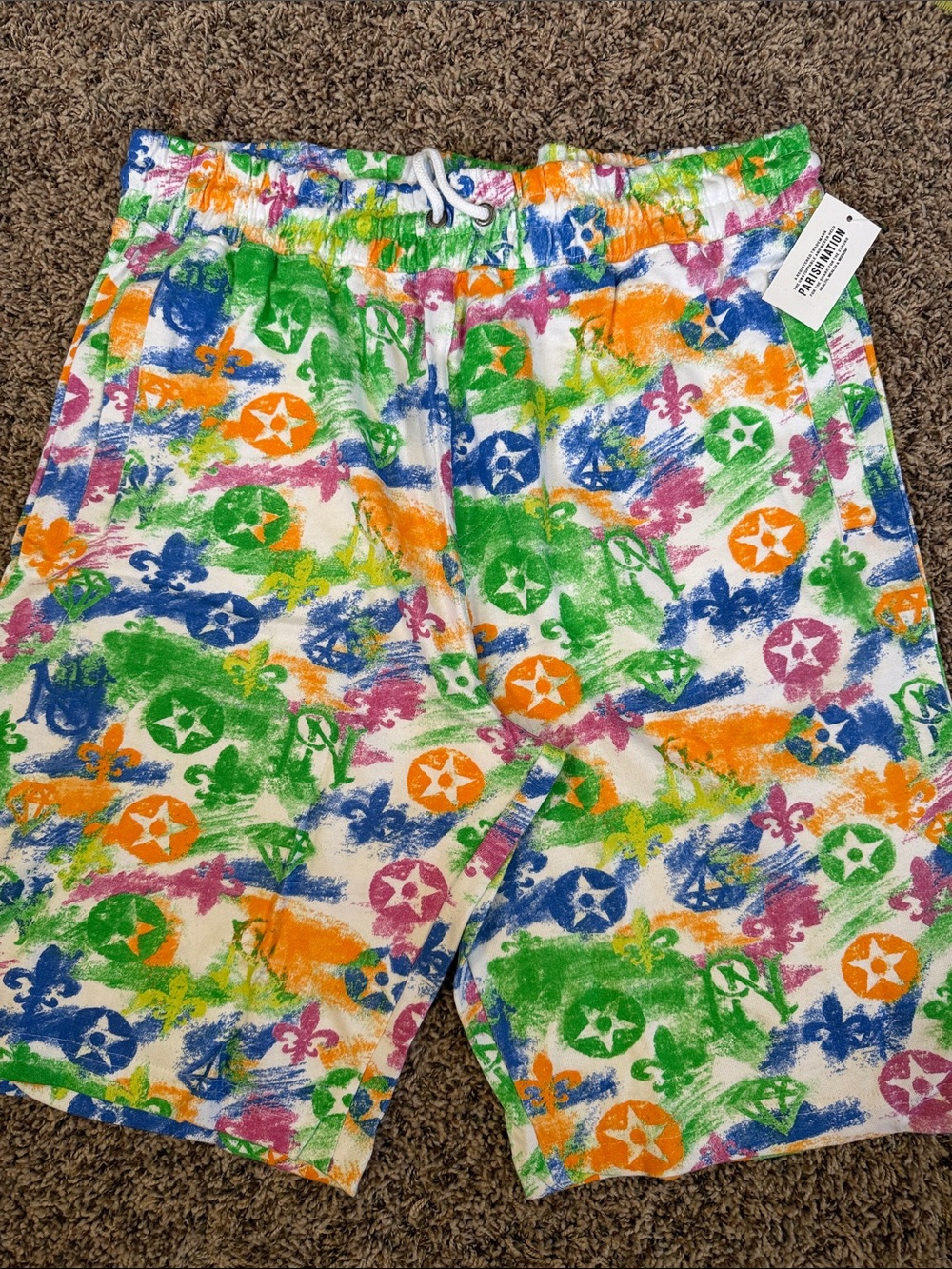 Athletic Multicolor Brushstroke Print Men's Shorts - White Base